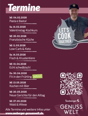 Bild zeigt eine Übersicht der Kochkurse in der Seeberger Genusswelt in Ulm